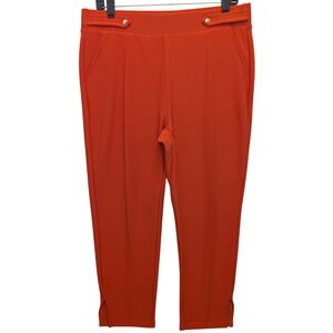 R. Sofia Ankle Pants Women Large Orange Gold Button Pintuck Stretch High Rise